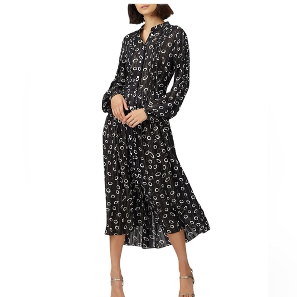 SALONI Raquel slik button front midi dress size 0 black gold white - Picture 1 of 11
